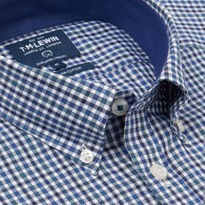 TM Lewin Navy/Green Gingham Egyptian Cotton Shirt (M)